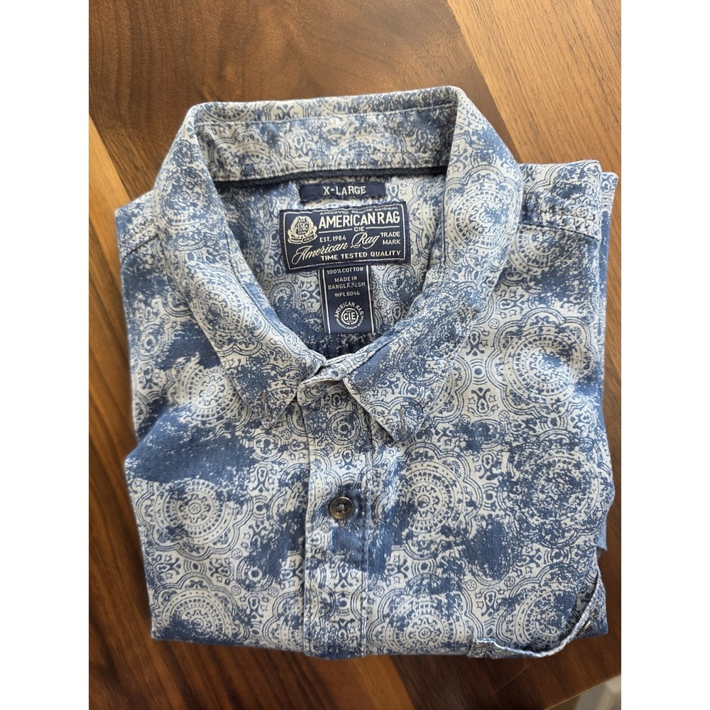 American Rag Size XL Aztec Short Sleeve Button Up Shirt Casual Fitted Preppy 175 - Picture 7 of 7